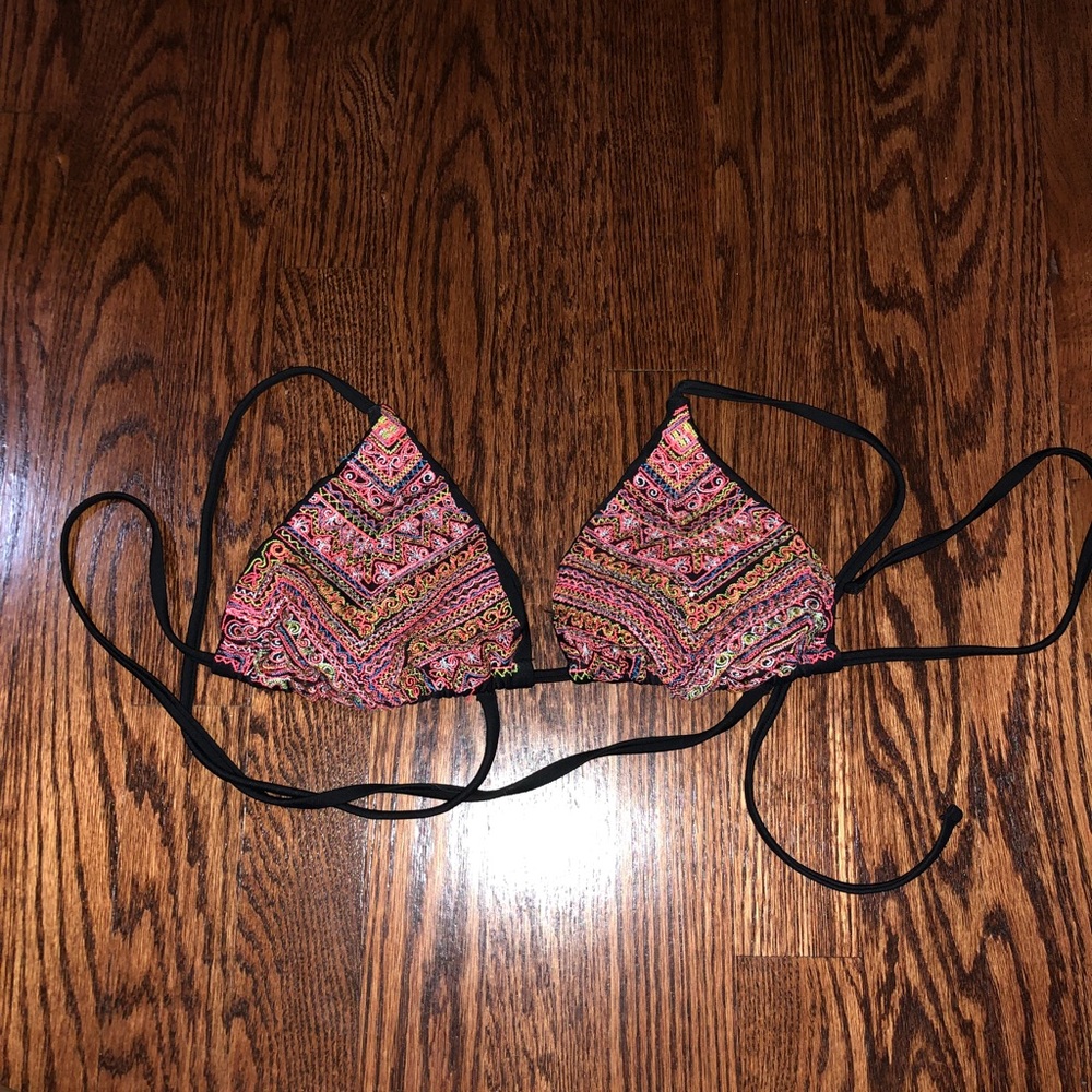 Beaded Aztec print bikini top